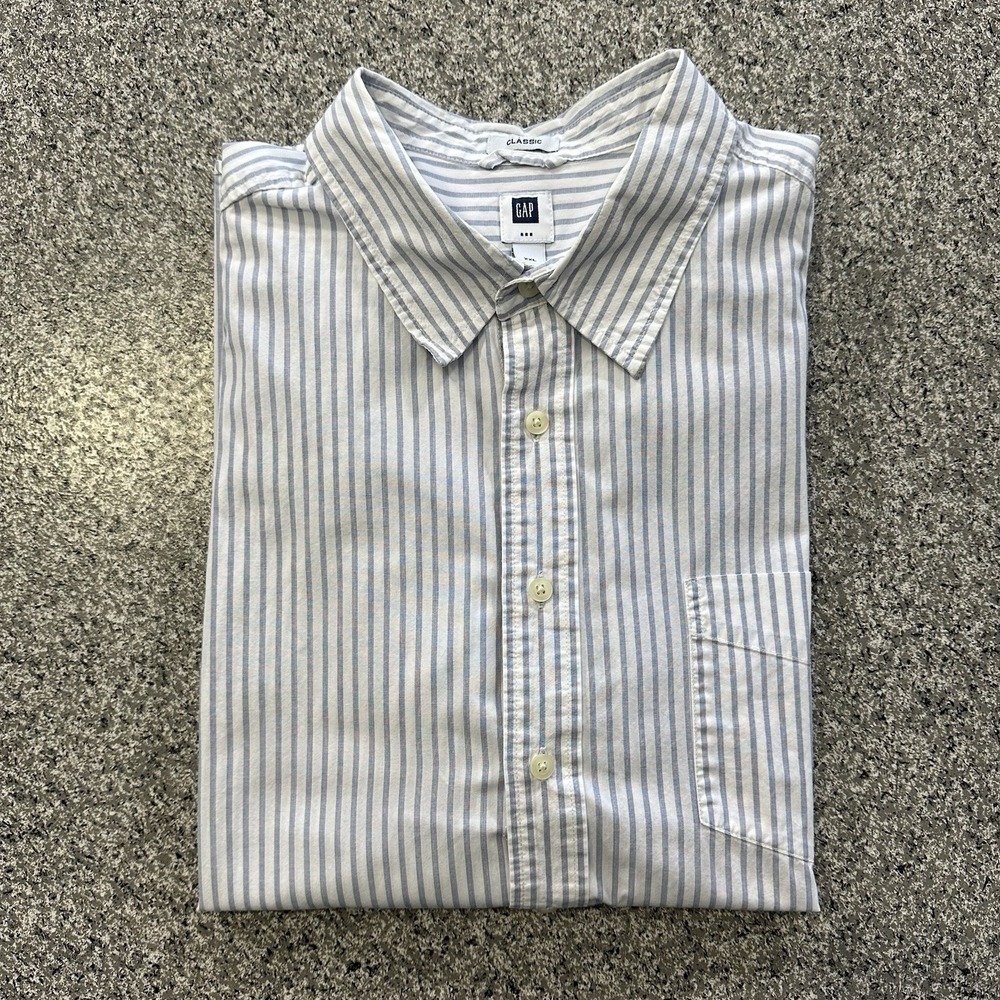 Gap Shirt Mens XXL Long Sleeve Button Up Collared Blue White Striped Casual Y2K
